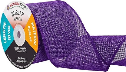 Mandala Crafts Purple Burlap Ribbon 3 Inches Wide Jute Ribbons for Crafts - 20 Yds Roll Rustic Burlap Wrap Trim Ribbons for Wreaths Bows Wedding Party Decoration