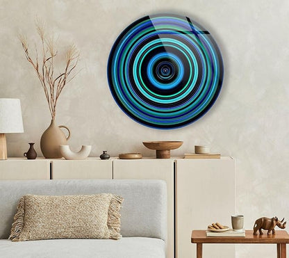 My Photostation.com 39,4''(100cm) Diameter Blue and Green Round Glass Wall Art Tempered Glass Printing Wall Decor Large Wall Art Wall Hangings