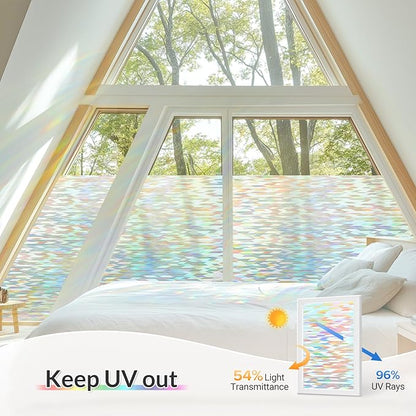 rabbitgoo Window Privacy Film with Installation Tools, Stained Glass Window Film Rainbow Prism Decorative Glass Clings for Home Decor, Static Cling Covering Sun Blocking, 17.5" x 157.4"