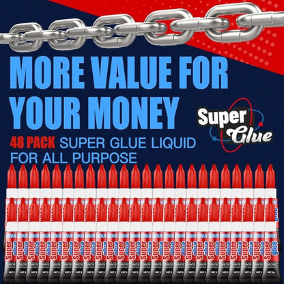 3 Gram (Pack of 48) Single Use Super Glue Liquid, Super Fast, Thin & Strong Adhesive Superglue, Cyanoacrylate Glue for Hard Plastics, DIY Craft, Ceramics, Leather, Metal Etc