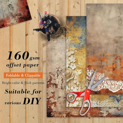 6'' Vintage Lace Scrapbook Paper Pad - 24 Sheets Double Sided Origami Cards for Junk Journal Collage Supplies Cards Decor Gifts Crafts DIY Wrapping Decorative Folded Photo Album