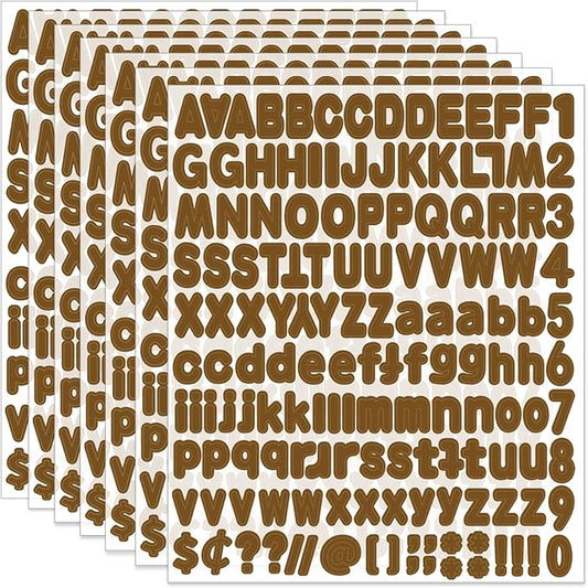 Alphabet Stickers - 1'' Inch Brown Letter Stickers, Self-Adhesive, Vinyl, Mailbox Numbers, for Bulletin Boards, Classroom, Home Decor