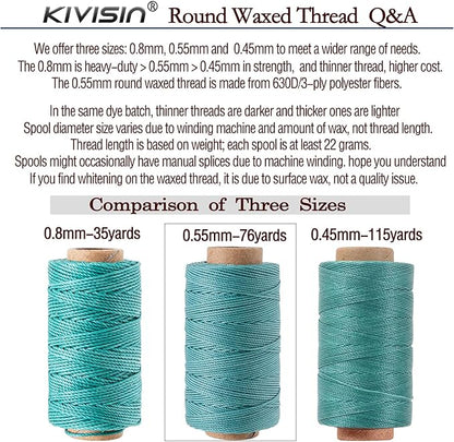 0.55mm Bonded Round Waxed Polyester Thread 76 Yards Each, 12 Rainbow Color Wax Coated String Thin Cord for Micro Macrame, Bracelets Braided, Leather Sewing, Stitching, Beading and Bookbinding