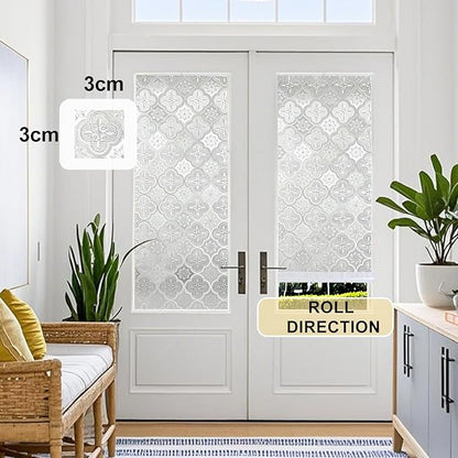 Window Privacy Film Decorative for Front Door, Bathroom Static Cling Stained Glass Sticker Opaque Heat Control UV Blocking Non-Adhesive for Home Windows 23.6 X 78.7 inches
