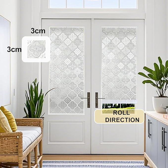 Window Privacy Film Decorative for Front Door, Bathroom Static Cling Stained Glass Sticker Opaque Heat Control UV Blocking Non-Adhesive for Home Windows 29.5 X 78.7 inches