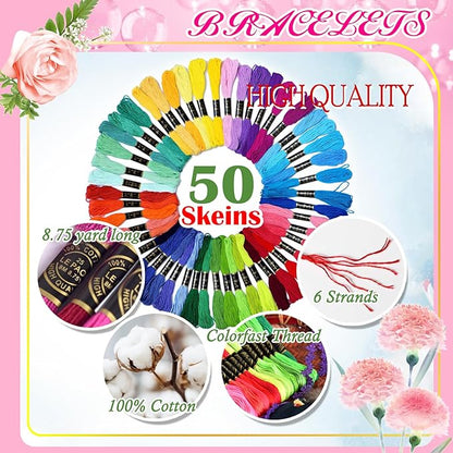 Friendship Bracelet String 50 Skeins Fashionable Rainbow Color Embroidery Floss Cross Stitch Embroidery Thread Cotton Floss Bracelet Yarn, Craft Floss