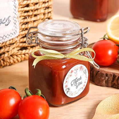 ComSaf 4 oz Glass Jars with Lid, Set of 6 Mini Airtight Glass Jars, Spice Jars, Small Mason Jar, Canning Jar Square with Seal Wire Clip Fastening, Labels & Funnels for Jam, Honey, Kitchen, Wedding