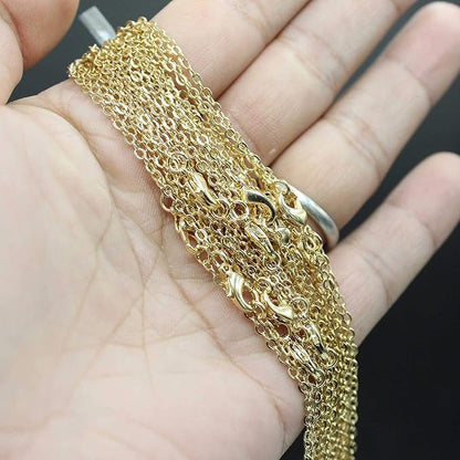 Wholesale 12 PCS Gold Plated Solid Brass Flat Cable Chain Finished Necklace Chains Bulk for Jewelry Making (26 Inch(2 MM))