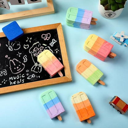 48 Pcs Ice Cream Sidewalk Chalk Set Multicolor Party Favors Bulk Washable Safe Outdoor Chalk for Kids Adults Fun Summer Playground Outdoor Activities Painting on Chalkboard Blackboard