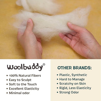 Woolbuddy Needle Felting Wool, Carded Core Wool, White Roving for Wet Painting, DIY Dryer Balls, Felting Pads, Supplies, and Bulk Chunky Yarn (15.7oz)