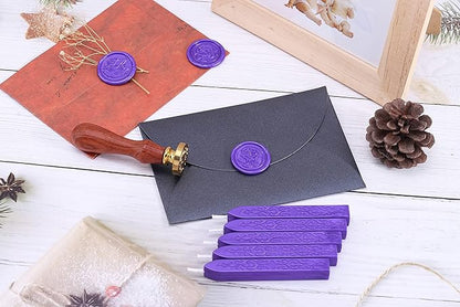 Yoption 5 Pieces Purple Sealing Wax Sticks, Antique Totem Fire Manuscript Wax Seal Sticks with Wicks for Wax Seal Stamp (Purple)