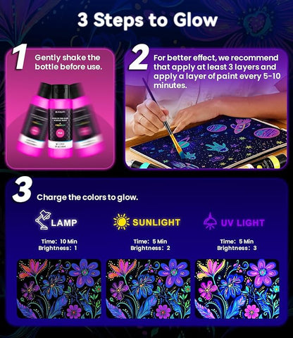 40 PCS Classic & Glow in the Dark Acrylic Paint Set with 12 Brushes, 2 Knives & Palette, 24 Colors Art Craft Paint for Beginners, Halloween Pumpkin Canvas Ceramic Rock Painting Kit