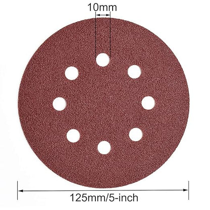 5-Inch 8-Hole Hook and Loop Sanding Discs, 40/80/120/180/240/320/400 Assorted Grits Sandpaper for Random Orbit Sander, 105-Pack
