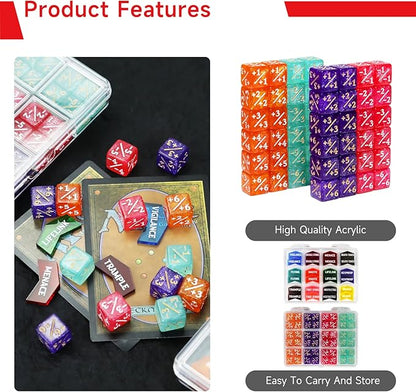 SIXPOINTS 108PCS 12mm MTG Counter Dice +1/+1 Tokens 6 Sided Dice & Keyword Counters Tokens Set for Magic The Gathering, MTG, TCG, Card Games Accessories