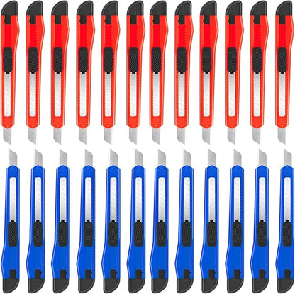 24 Pack Box Cutter Retractable, Utility Knife with 9mm Wide Snap-Off Blade, Small Box Opener Exacto Knife, Lightweight, Sharp Paper Knives for Office, Home, Crafts