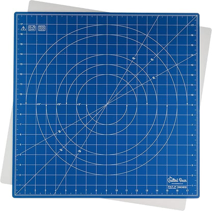 The Quilted Bear Rotating Cutting Mat 18" x 18" - Locking & Rotating Self Healing Cutting Board for Sewing, Fabric & Effortless Quilting - 360 Degree Sewing Supplies Mat for Craft Table (Blue)