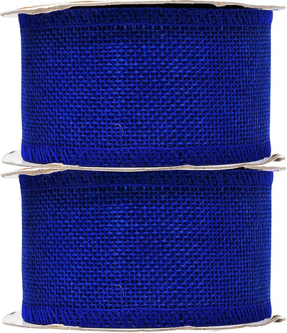 Mandala Crafts Royal Blue Burlap Ribbon 2 Inches Wide Jute Ribbons for Crafts - 20 Yds Roll Rustic Burlap Wrap Trim Ribbons for Wreaths Bows Wedding Party Decoration