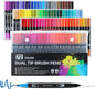 72 Colors Dual Tip Markers Set, Water-Based Ink Brush & Chisel Double Tipped Art Markers for Kids Adults Beginners & Artists in Sketching, Coloring, Note-taking