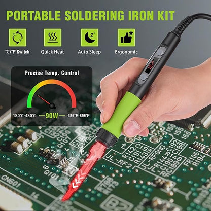 WORKPRO Soldering Iron Kit, 90W Soldering Gun with Digital Display and Iron Tips, 11-in-1 Adjustable Temperature Welding Kit for Electronic Repair, DIY Enthusiasts and Jewelry Makers (110V US Plug)
