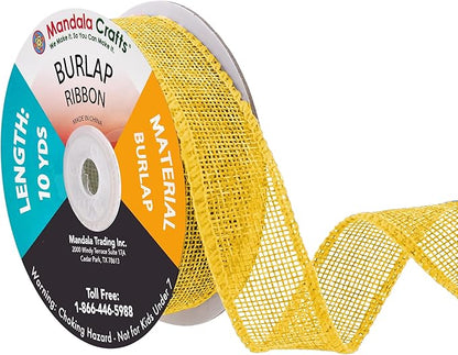 Mandala Crafts Yellow Burlap Ribbon 1 Inch Wide Jute Ribbons for Crafts - 20 Yds Roll Rustic Burlap Wrap Trim Ribbons for Wreaths Bows Wedding Party Decoration