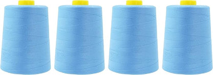 Mandala Crafts 4 Pack of Serger Threads Cones Spools - 20S/2 24000 Yards Polyester Light Blue Threads for Sergers Machine and Overlock Quilting Sewing Machine