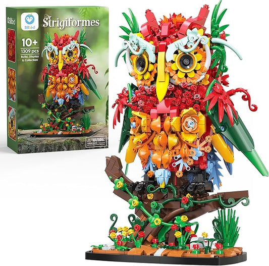 Sillbird Owl Flower Building Sets for Adults for Women Girlfriend Men Her, Artificial Floral Animals for Home Office Decorations for Table Desk - Creative Botanical Collection Model