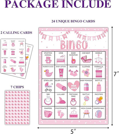 Pink Shower Party Bingo Cards, Shower Bingo Game, Shower Party Games for Adults, Gender Reveal Party Games Favors Supplies Decorations, 24 Players Bingo Game (A03)