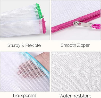 Sooez 36 Pack Mesh Zipper Pouch with Sticky Labels, A4 Mesh Bags for Board Game Puzzles Organization Storage, Durable Letter Size File Folders Organizer for Teacher School Classroom Office Supplies