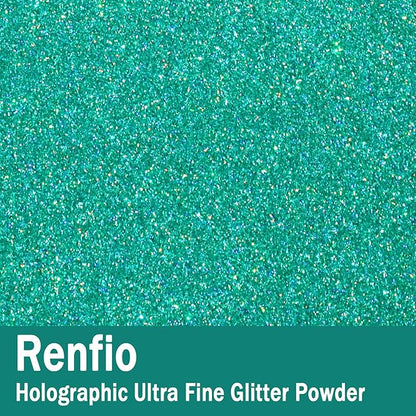 Renfio Holographic Ultra Fine Glitter Powder Metallic Resin Glitter 2.11 Oz (60g) PET Flakes Crafts Sequins 1/128" 0.008" 0.2mm Epoxy Chips Flakes for Tumblers Slime - Laser Mint Blue