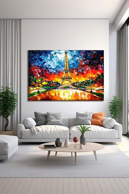 SpiritualHands Paris Eiffel Tower Glass Wall Art Oil Painting for Living Room, Tempered Glass Modern Prints Decor, Large Vivid Color Panel for Bedroom, Kitchen, or Office