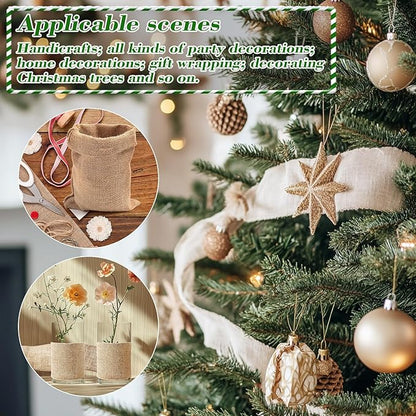 Burlap Ribbon 3 Inch Wide - Natural Burlap Fabric Rustic 29.5 FT 2 Rolls 4.9 Yard Thick Jute Christmas Ribbon for Crafts Flower Bouquet Christmas Tree Decorations