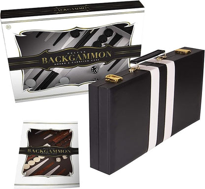 Backgammon Set 18 inch, Large - Classic Board Game for Adults and Kids with Premium Leather Case - Includes Strategy & Tip Guide (Black)