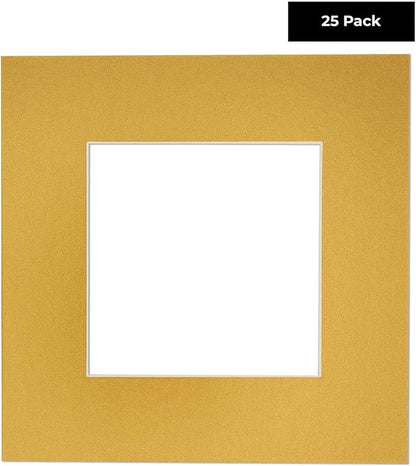 Pack of 25 Acid Free 8x10 Mats Bevel Cut for 5.5x8.5 Photos - Metallic Gold Precut Matboards With Backing Boards and Clear Photo Mat Bags For Pictures, Photos, Framing - 4-ply Thickness