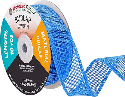 Mandala Crafts Sky Blue Burlap Ribbon 1 Inch Wide Jute Ribbons for Crafts - 20 Yds Roll Rustic Burlap Wrap Trim Ribbons for Wreaths Bows Wedding Party Decoration