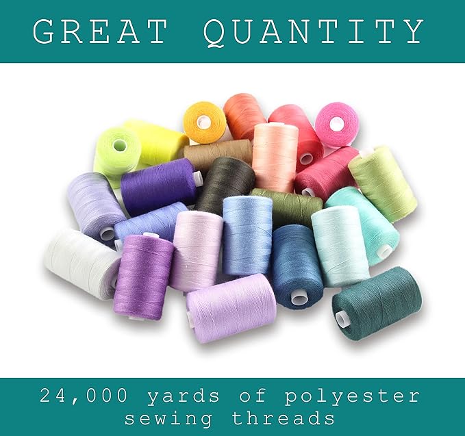 BlesSew Sewing Thread - 24 Spools of Polyester Thread for Sewing Machine for Beginners, Hand Stitching & Quilting - 1000 yds per Spool in Light Colors