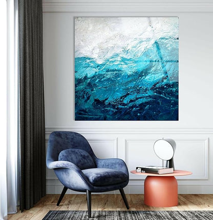My Photostation.com 43Wx27H'' Blue Waves Abstract Glass Wall ArtTempered Glass Printing Wall Decor Large Wall Art Wall Hangings