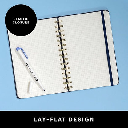PAPERAGE Graph Paper Spiral Notebook & Journal, (Navy), 160 Pages, Medium 5.5 inches x 8 inches - 100 GSM Thick Graphing Paper, Hardcover, Double-Wire Grid Spiral Notebook