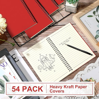 Yahenda 54 Pcs Spiral Notebook Bulk A5 Journal Lined 8.3'' x 5.5'' Writing Composition Paper Small Notepad Subject Notebook for Students Office Business Back to School Supplies (Red)
