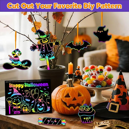 ZMLM Scratch Paper Art Craft: 2 Pack Rainbow Scratch Set for 3 4 5 6 7 8 9 10 Years Old Girls Boys Students Drawing Coloring Black Magic Art Supplies Kits Gifts School Birthday Party Toys(Halloween)