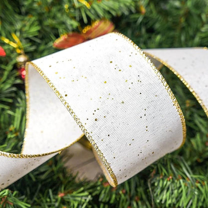 CT CRAFT LLC Whtie Burlap Fabric Confetti Glitter Wired Ribbon 2.5" x 10 Yards White Color for Christmas Home Wedding Decor Gift Wrapping Tree Topper Bow Wreath Bouquet DIY Crafts