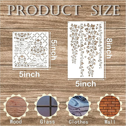 Cubist Mixed Media Layering Stencils for Painting on Wood, Texture Demask Leaf Tree Brick Striped Background Pattern Stencils for Crafts Wall Shoe Cards Canvas Furniture (Texture)