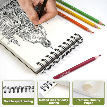 CONDA 5.5 x 8.5 Sketchbook Book - Top Spiral Bound Pad, 2 Packs of 100-Sheets (68lb/100gsm) Acid Free Artistic Paper for Drawing, Painting, Writing - Ideal for Beginners Artists