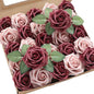 Floroom Artificial Flowers 25pcs Real Looking Cinnamon Rose & Shabby Pink Foam Fake Roses with Stems for DIY Wedding Bouquets Bridal Shower Centerpieces Floral Arrangements Party Tables Decorations