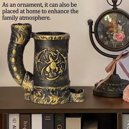Mug Dice Tower - Dice Rolling Tower,(7PCS D20 Dice Set Included) for DND Gift and Dungeons and Dragon, Tabletop Games, Drink Holder, Tavern Style Board Game Roller (Gold)