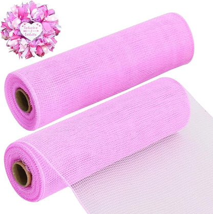 TONIFUL 2 Rolls 10 Inch Pink Decorative Mesh Ribbbon Rolls, Fabric Mesh for Mesh Wreath Supplies, Front Door Wreath Crafts Tree Decor Christmas NewYears Halloween Decoration (10 yds/roll)