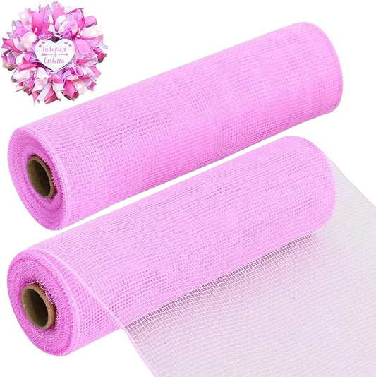 TONIFUL 2 Rolls 10 Inch Pink Decorative Mesh Ribbbon Rolls, Fabric Mesh for Mesh Wreath Supplies, Front Door Wreath Crafts Tree Decor Christmas NewYears Halloween Decoration (10 yds/roll)