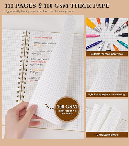 Graph Paper Notebook, Spiral Notebook Journal 8.5” x 11”, A4 Large Grid Notebooks for Women Men, 100 GSM Graph Paper, Plastic Hardcover Spiral Graphing Journals for Work School Engineerin, Yellow