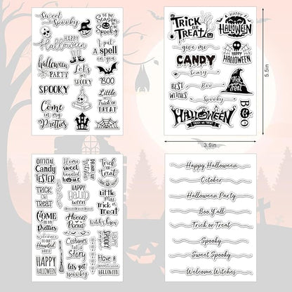 Whaline 4 Sheets Halloween Clear Stamps Greeting Words Pumpkin Bat Silicone Transparent Stamps Happy Halloween Stamp Cards for DIY Crafts Card Making Scrapbooking Embossing Album Decor