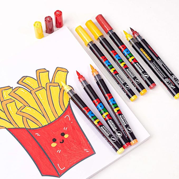 Acrylic Paint Markers, Acrylic Paint Pens, Fabric Markers for Textile, Rock, Glass, Wood, Paper, Ceramic, Canvas DIY Art Supplies Kit for Kids and Adults (12)