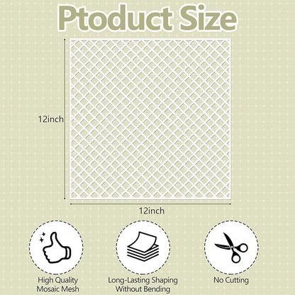 24 Pcs Mosaic Grid Tile Mesh with Adhesive Backing, 12x12 Inch Alkaline Resistant Fiberglass Sheets for DIY Installation, Crafts, Bathroom, Kitchen